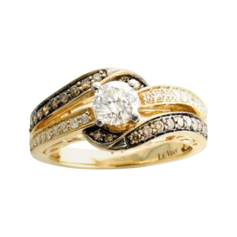 Ring mit Vanilla-Diamanten und schokoladenbraunen Diamanten aus 14 Karat zweifarbigem Gold