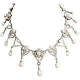 1910s Important Antique Natural Pearl Diamond Platinum  Necklace 