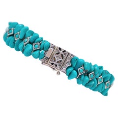 Diamonds, Turquoise,  Rose Gold and Silver Bracelet