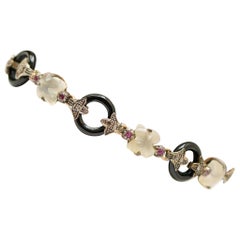 Rubies, Diamonds, Moonlights, Onyx,  Rose Gold and Silver Retrò Bracelet