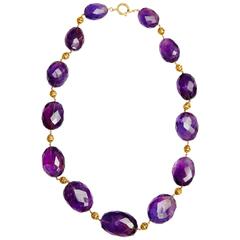 Retro Amethyst Beads Gold Necklace