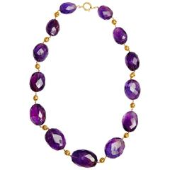 Vintage Amethyst Beads Gold Necklace 