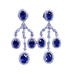 AIG  Certifié 5,33 carats de saphirs de Ceylan et 2,03 carats de saphirs  diamants sur boucles d'oreilles 