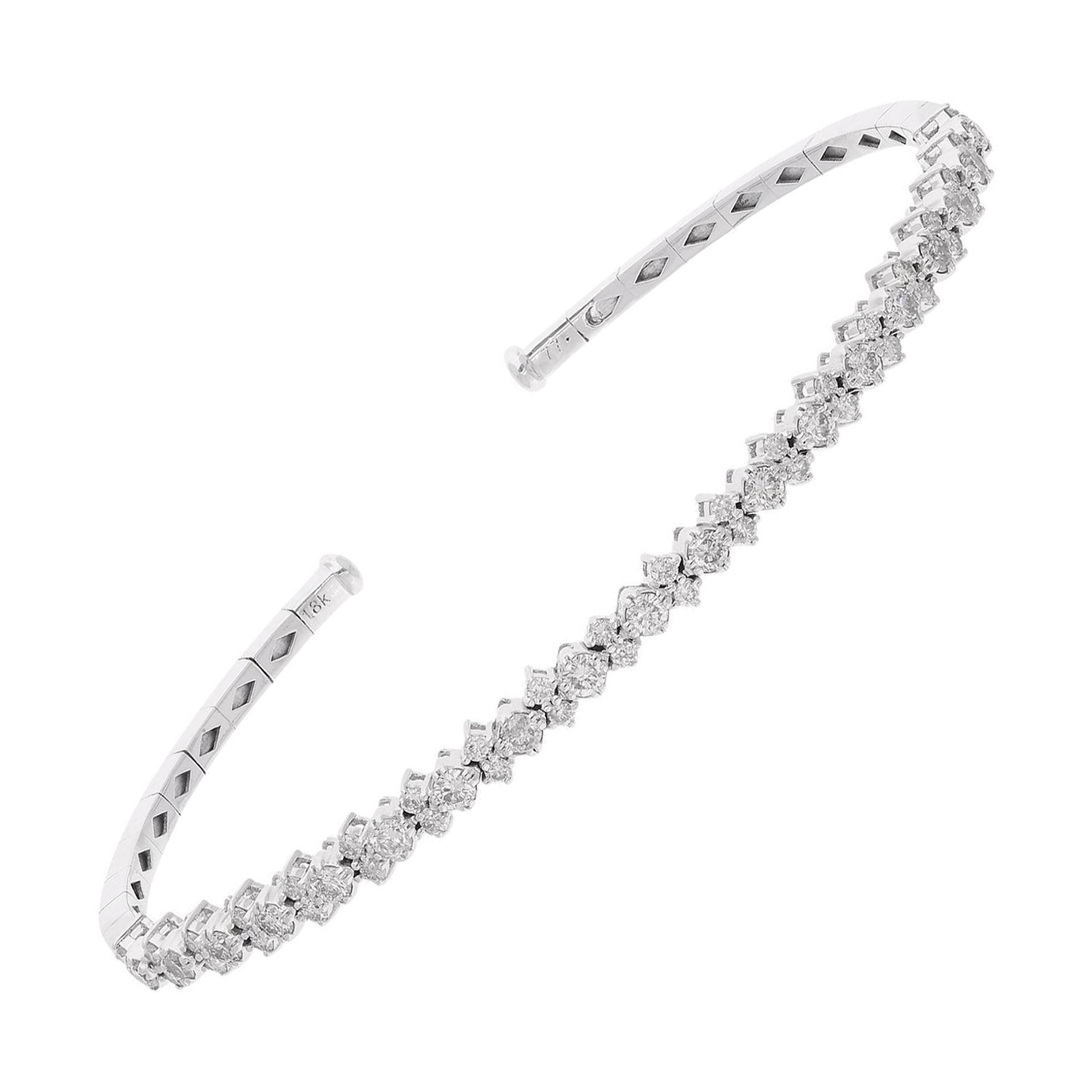 1.30 Carat Diamond Cuff Bangle Bracelet 14 Karat White Gold Handmade Jewelry For Sale