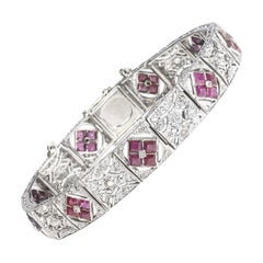 Art Deco Ruby, Diamond and Platinum Bracelet, Circa 1930