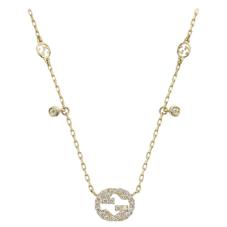 Gucci Interlocking G 18K Yellow Gold 0.252CT Diamond Necklace YBB729402002