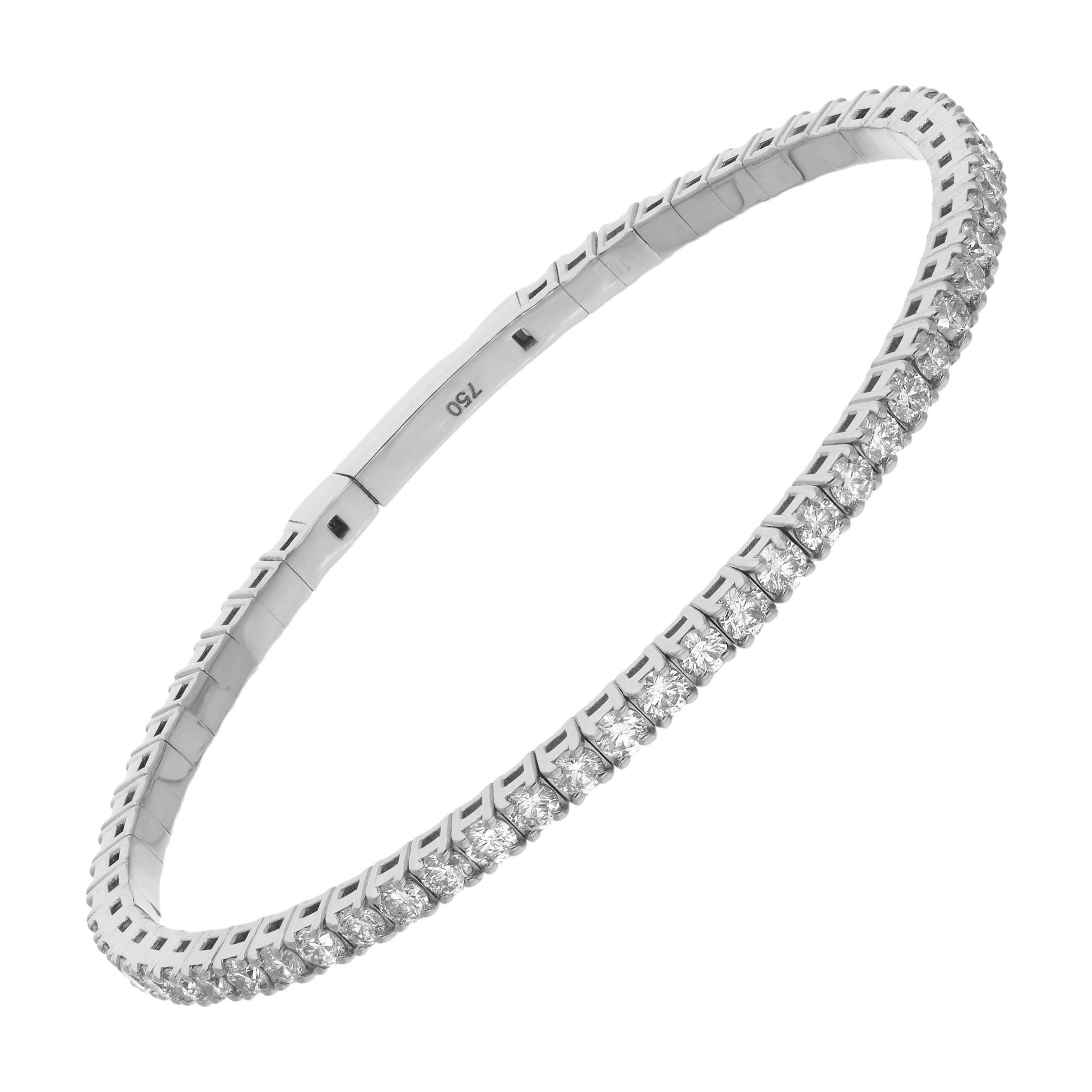 Natural 2.35 Carat Pave Diamond Bangle Bracelet 14 Karat White Gold Fine Jewelry For Sale
