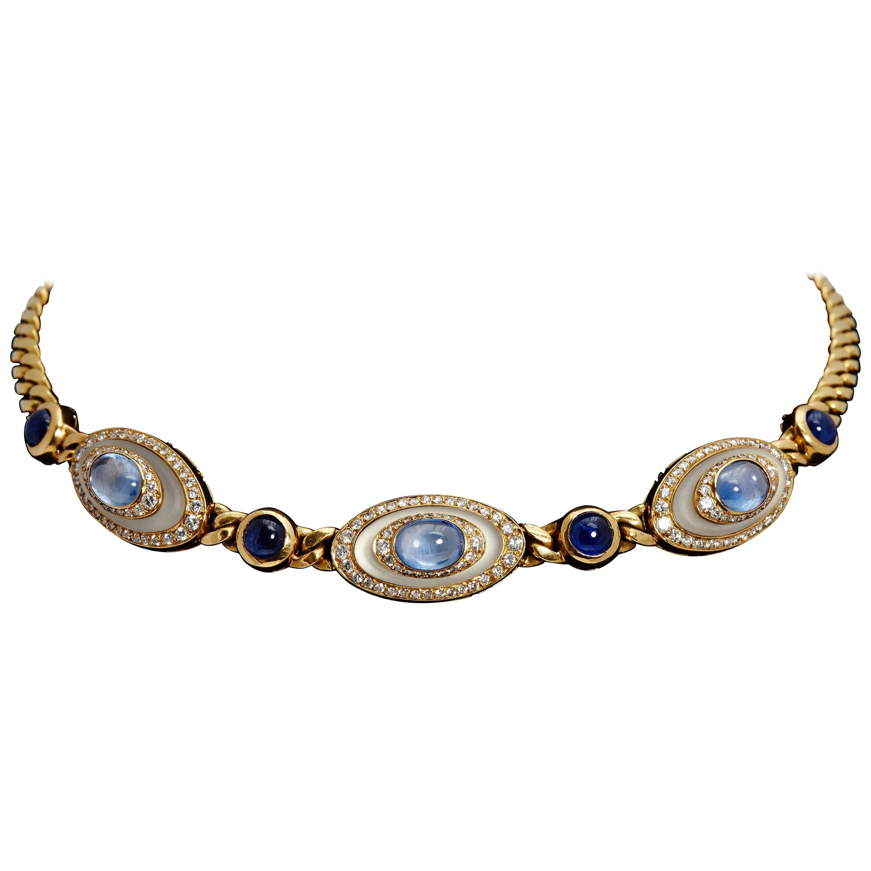 Unusual Bulgari Sapphire Rock Crystal Diamond Necklace