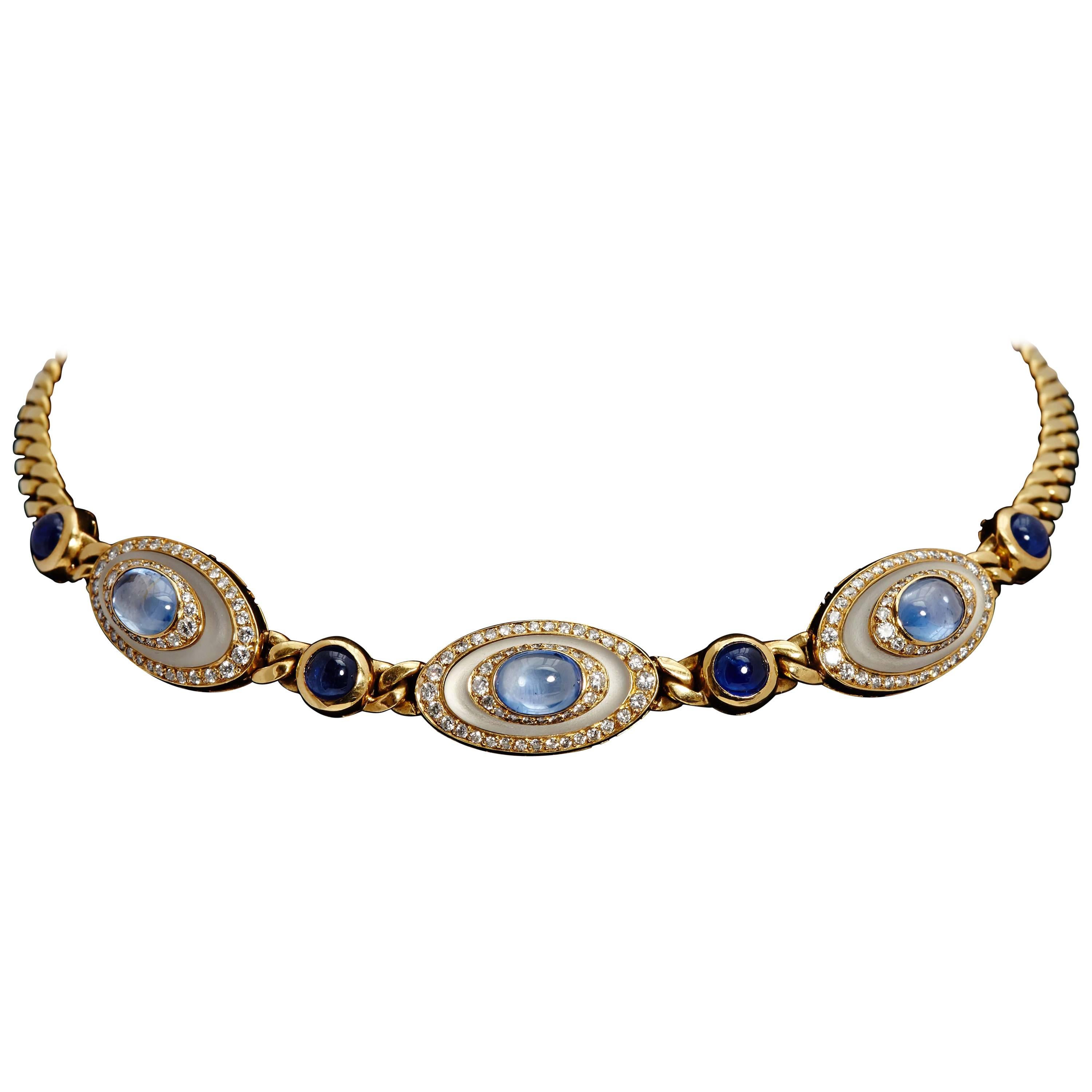 Unusual Bulgari Sapphire Rock Crystal Diamond Necklace 