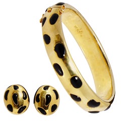 Vintage Leopard Gold Onyx Bracelet Earclips Set 