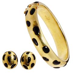 Leopard Gold Onyx Bracelet Earclips Set 2