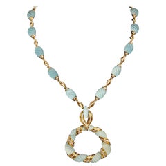 Frosted Aquamarine Diamond Gold Necklace 