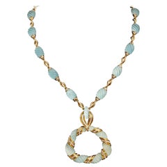 Frosted Aquamarine Diamond Gold Necklace