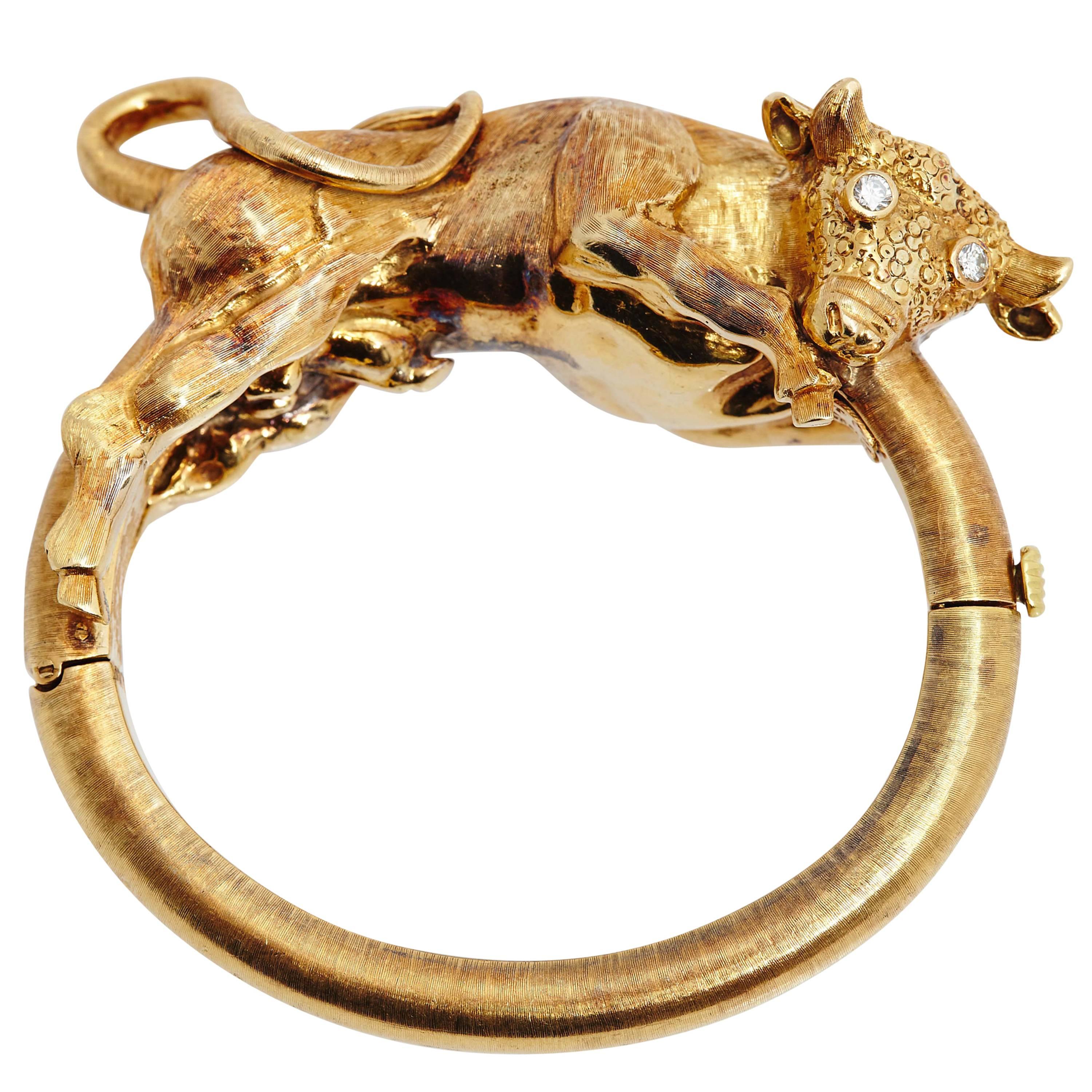 Greek Gold Bull Bracelet  For Sale