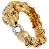 1970s Diamond Gold Ram's Head Bracelet