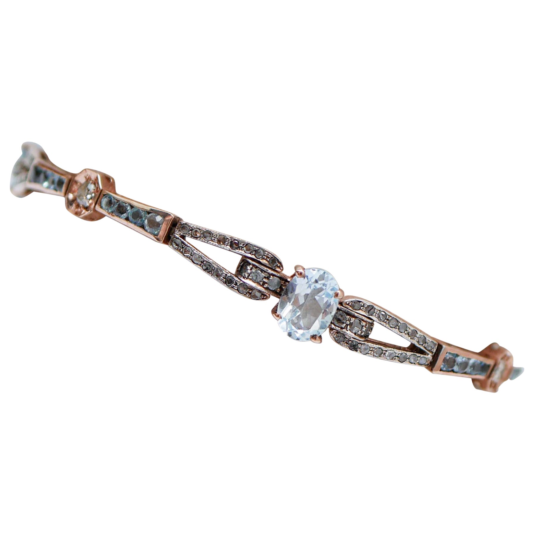 Topazs, Diamonds, 14 Karat Rose Gold and Silver Retrò Bracelet.