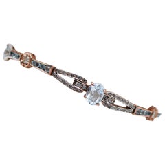Topase, Diamanten, Retrò-Armband aus 14 Karat Roségold und Silber.