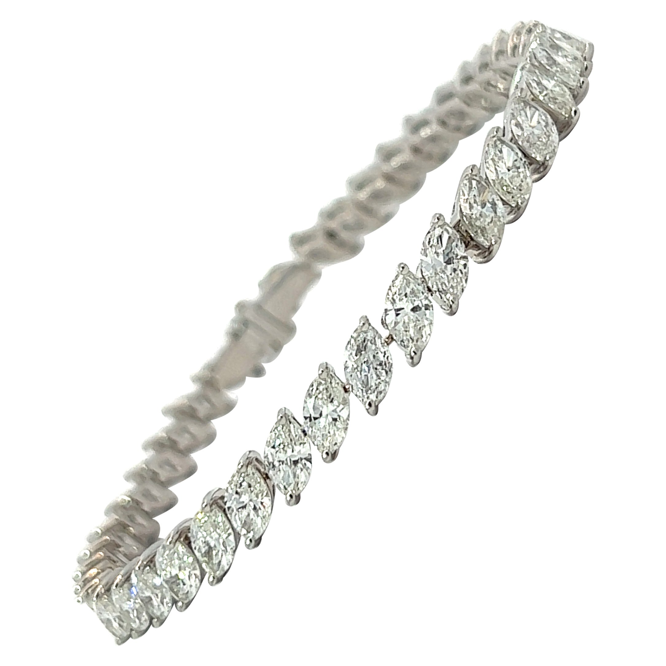 Marquise Cut Diamond Diagonal Tennis Bracelet in 18KW (12.16ct VS) by Arnav For Sale