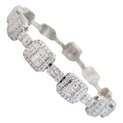 Bracciale Tennis con diamanti tondi e baguette in oro bianco 14k da 4,32 CTW