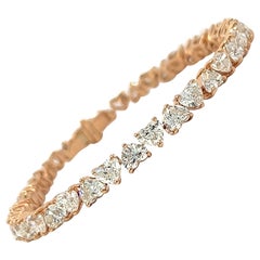 Bracelet tennis en or rose 18 carats avec diamants inversés en forme de cœur (15,31 carats VVS)