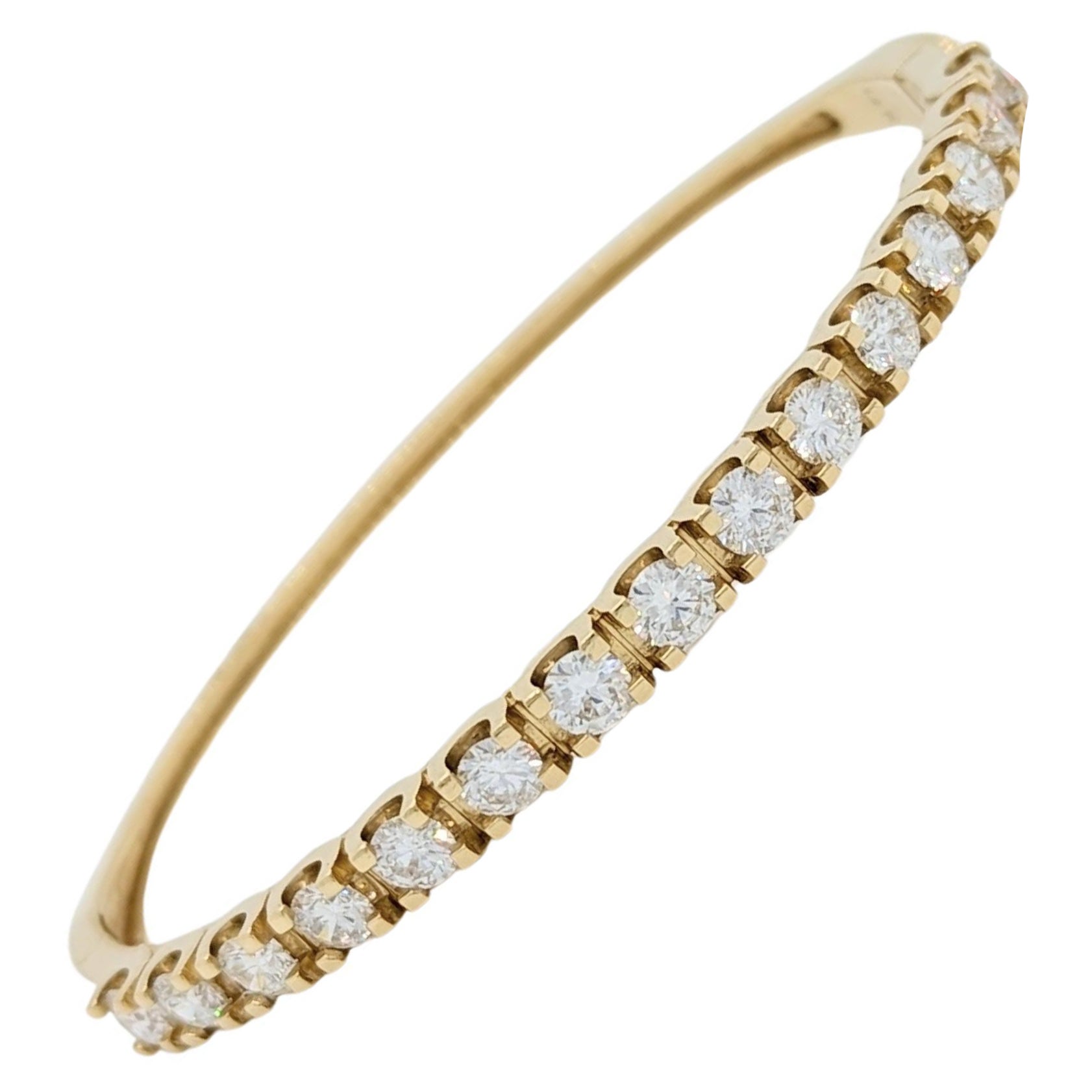 White Diamond Round Bangle in 14K Yellow Gold For Sale