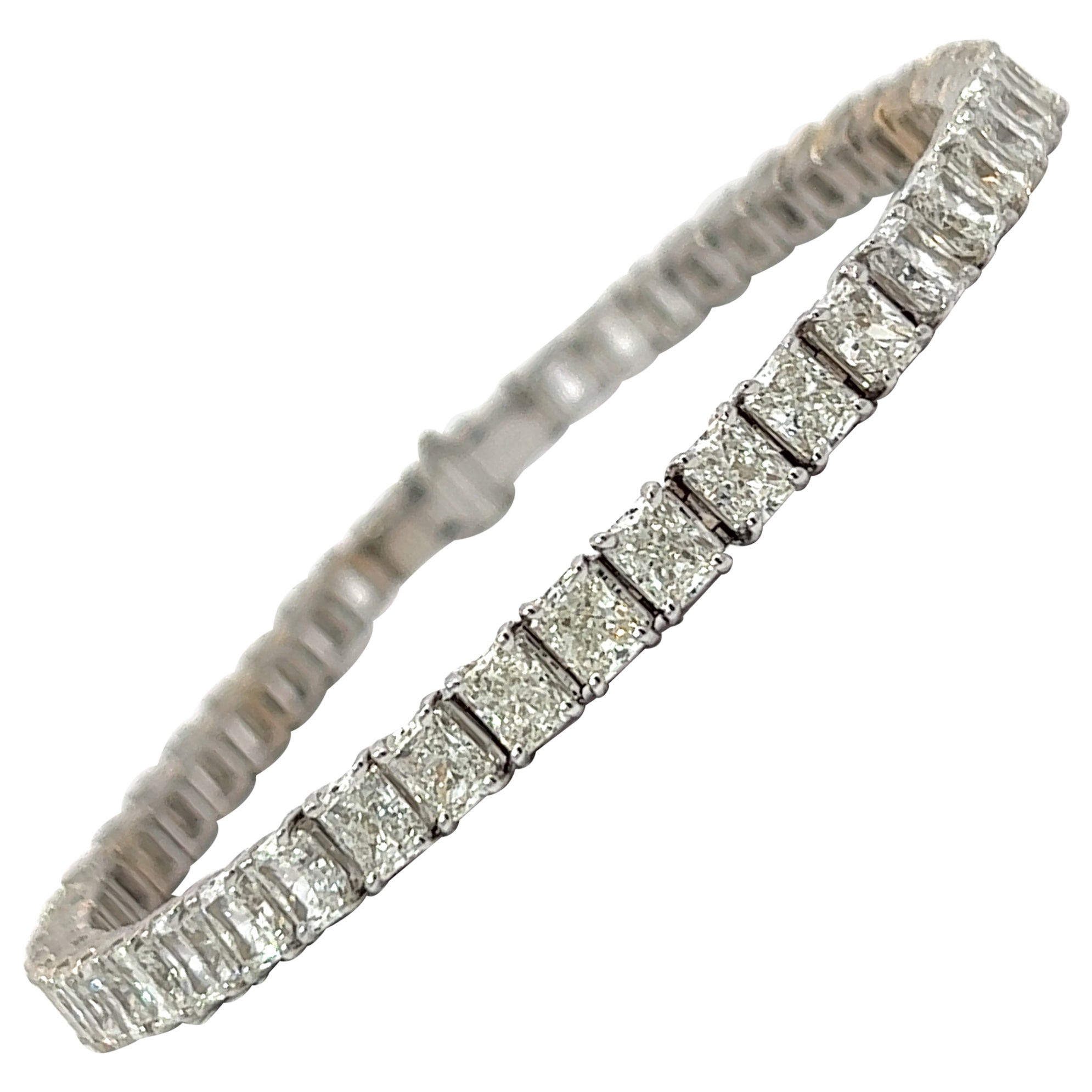 Radiant Cut Diamond Tennis Bracelet in 18K White Gold (14.44ct VVS) by Arnav For Sale
