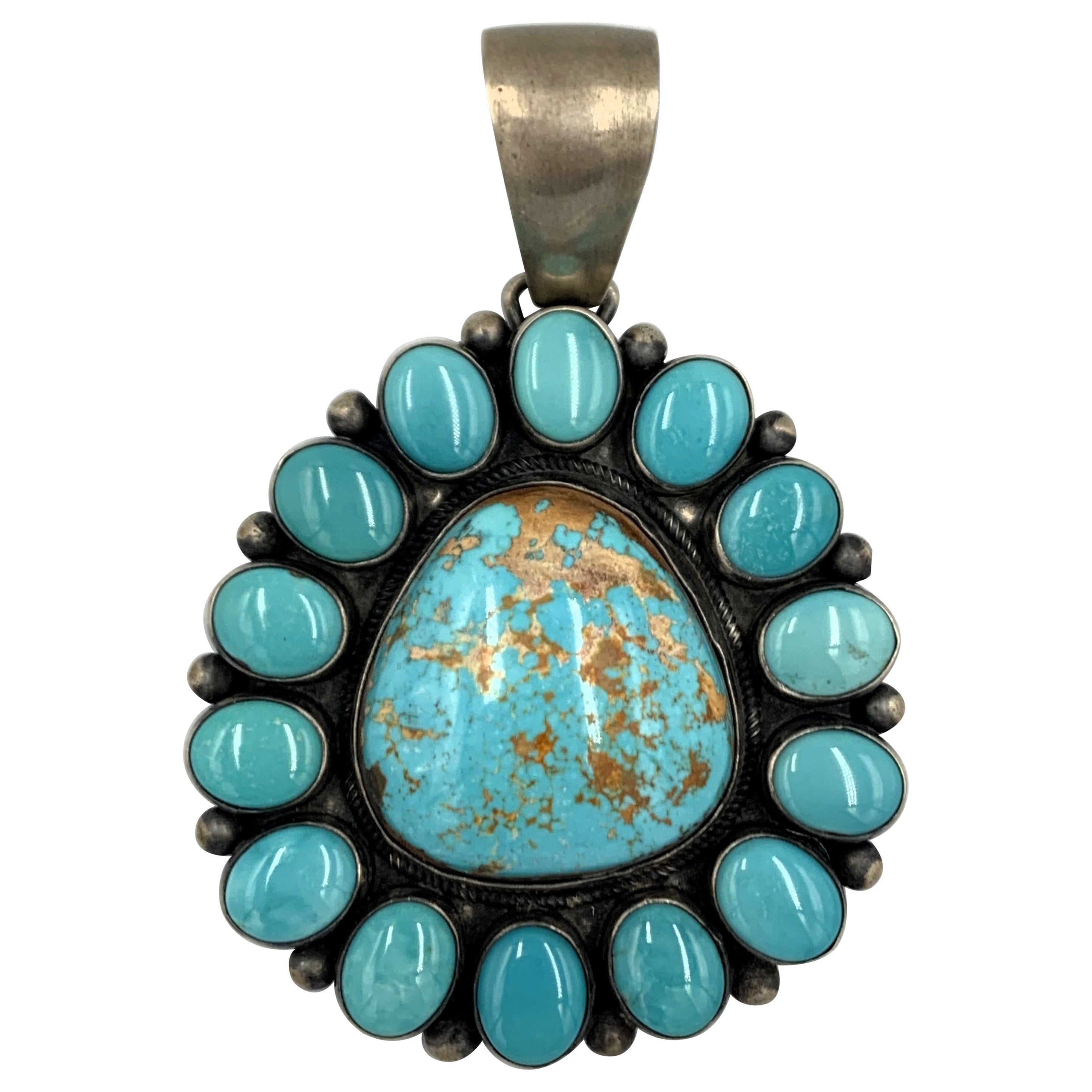 Carico Lake Turquoise Pendant by Navajo Silversmith Betty Tom  For Sale