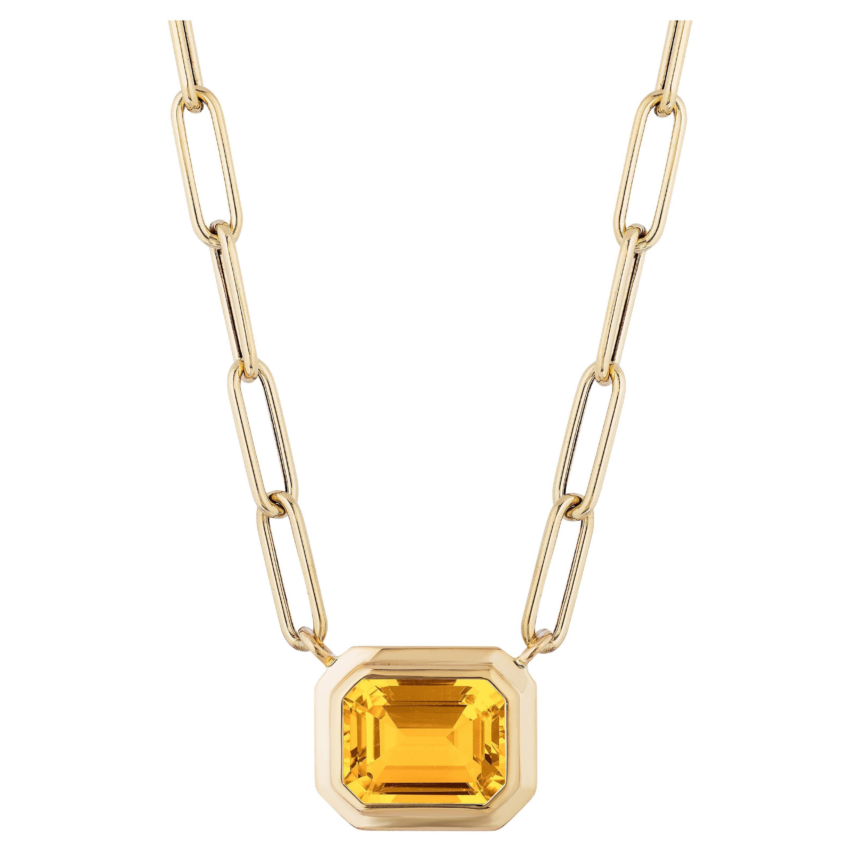 Goshwara East-West Citrine Emerald Cut Bezel Set Pendant