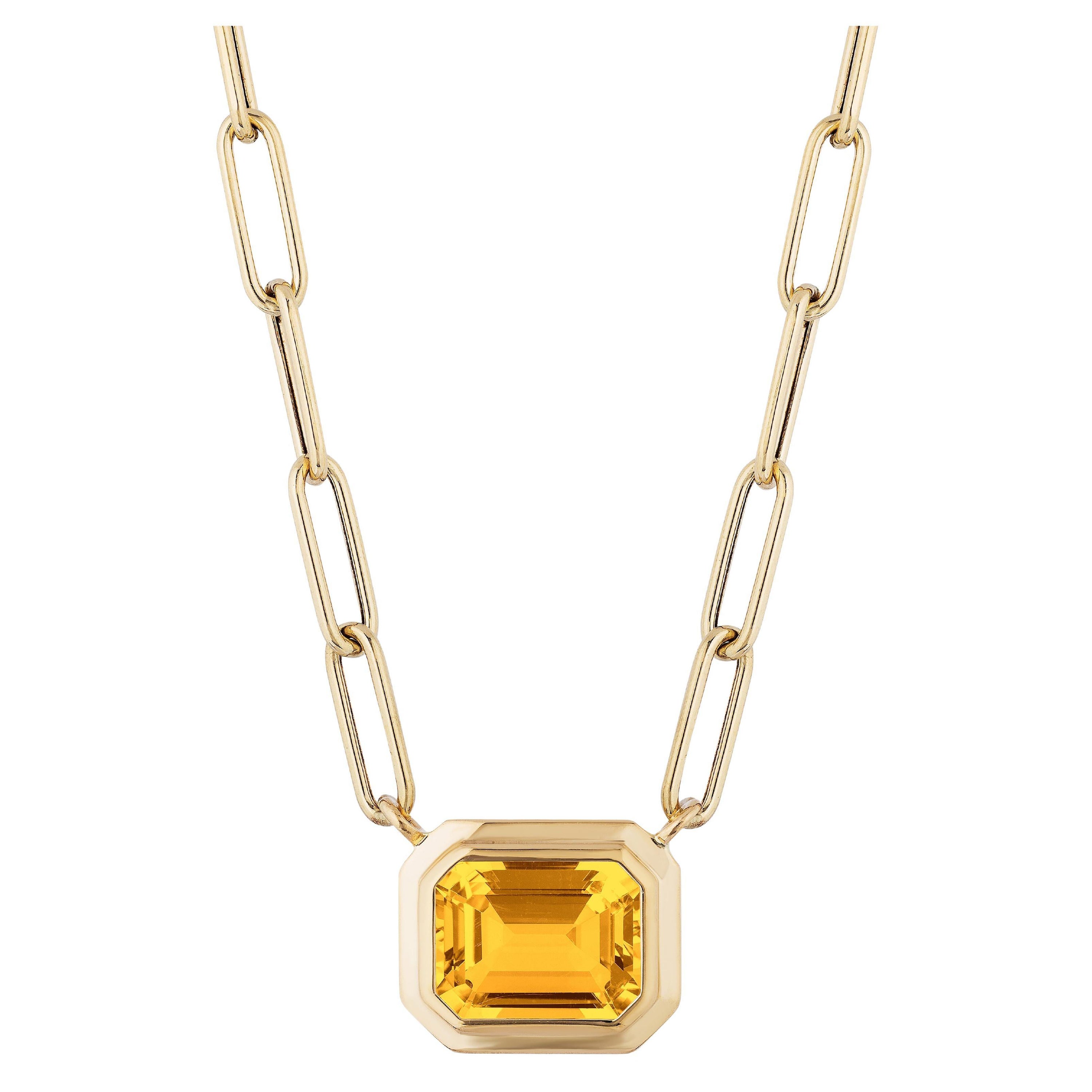 Goshwara East-West Citrine Emerald Cut Bezel Set Pendant 