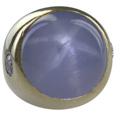 Natural AGL Certified Gray-Blue Star Sapphire, Diamond, 18K Yellow Gold Ring