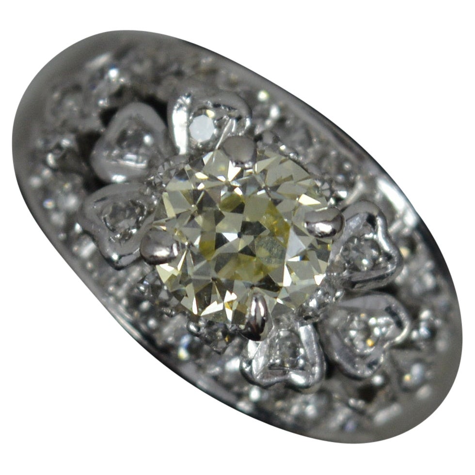 Stunning Fancy Yellow 1ct Old Cut Diamond and 18ct White Gold Ring