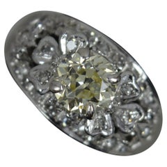 Vintage Stunning Fancy Yellow 1ct Old Cut Diamond and 18ct White Gold Ring