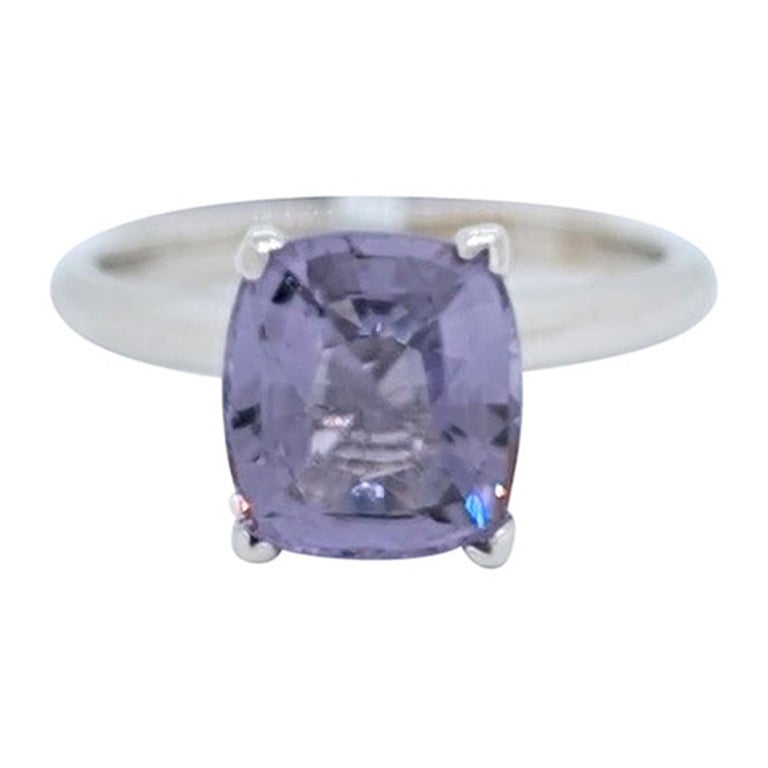 Purple Spinel Cushion Solitaire Ring in 14K White Gold For Sale