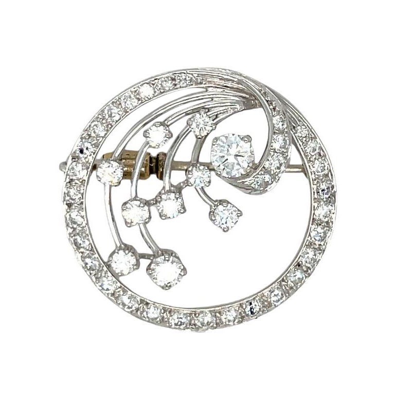 Platinum Wave Circle 2.20 carats Diamond Pin/Brooch For Sale