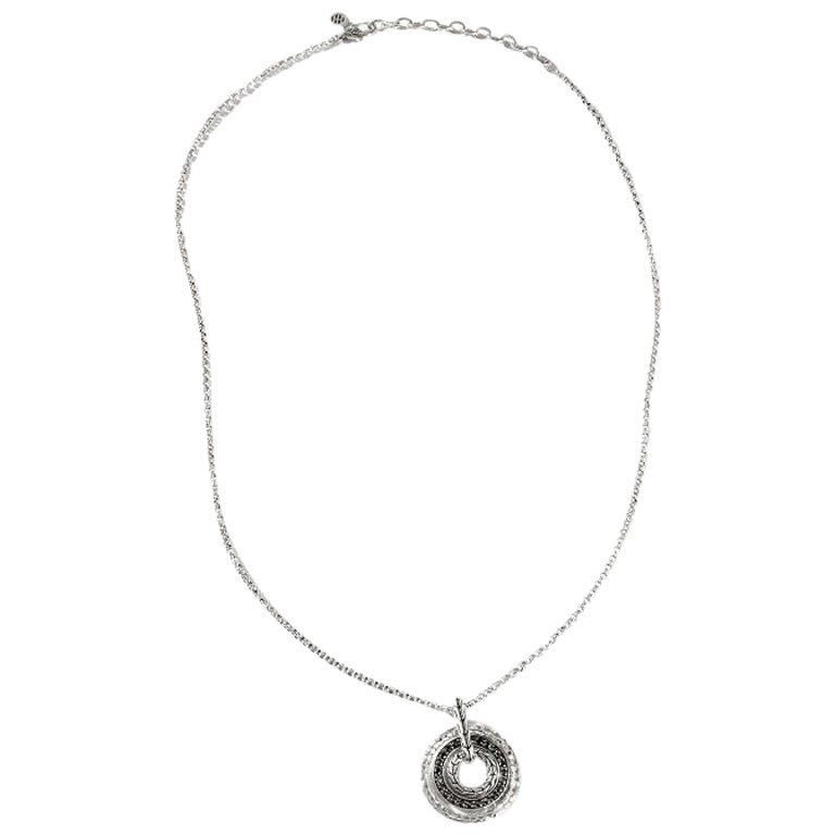 John Hardy Palu Pavé Black Sapphire Pendant Necklace NBS9008684BLSBNX For Sale