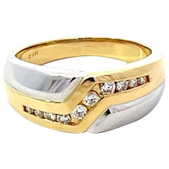 Retro Two Toned Gold Mens Ring with Diamonds 14K Yellow Gold