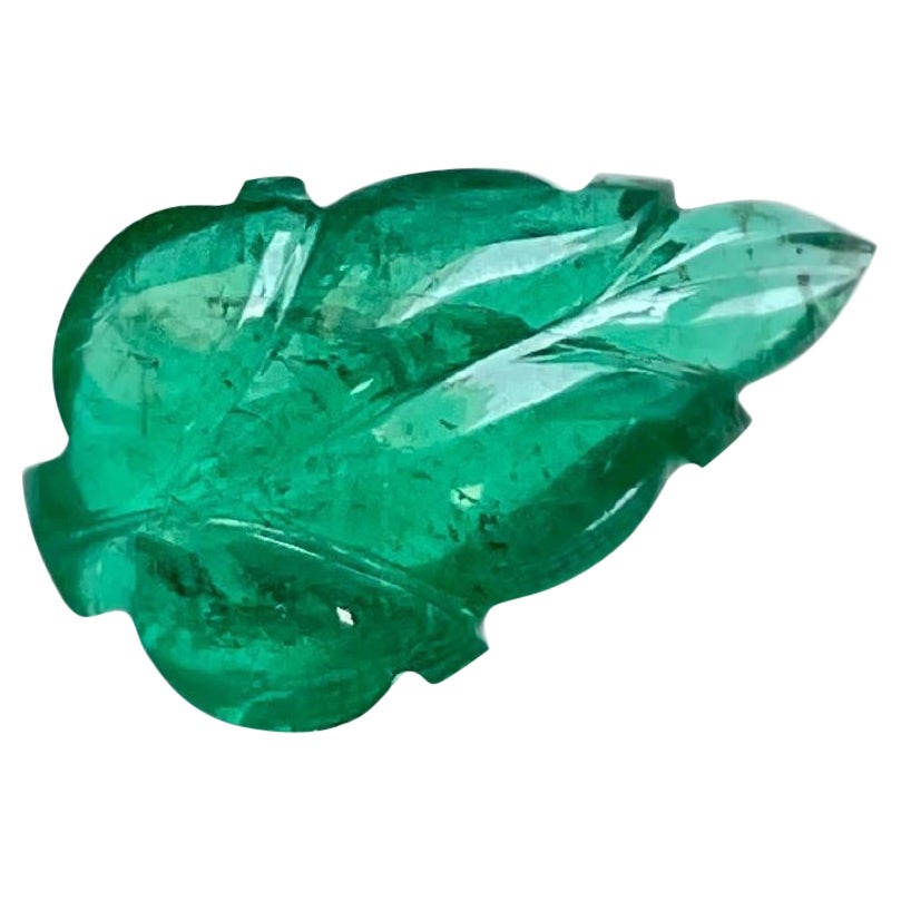 Lustrous Vivid Green Zambian Emerald Carved Leaf Loose Gemstone for Jewelry