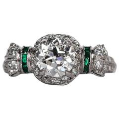 1920s Art Deco Emerald Diamond Platinum Engagement Ring 8