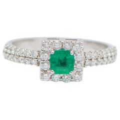 Emerald, Diamonds, 18 Karat White Gold Ring.