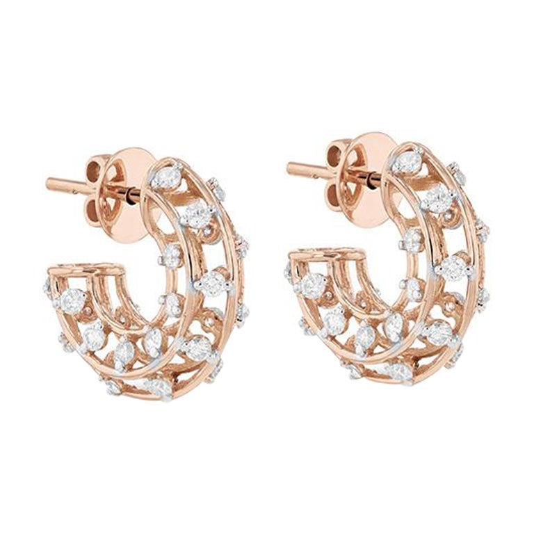 18k Gold White Diamond Hoop Earrings For Sale