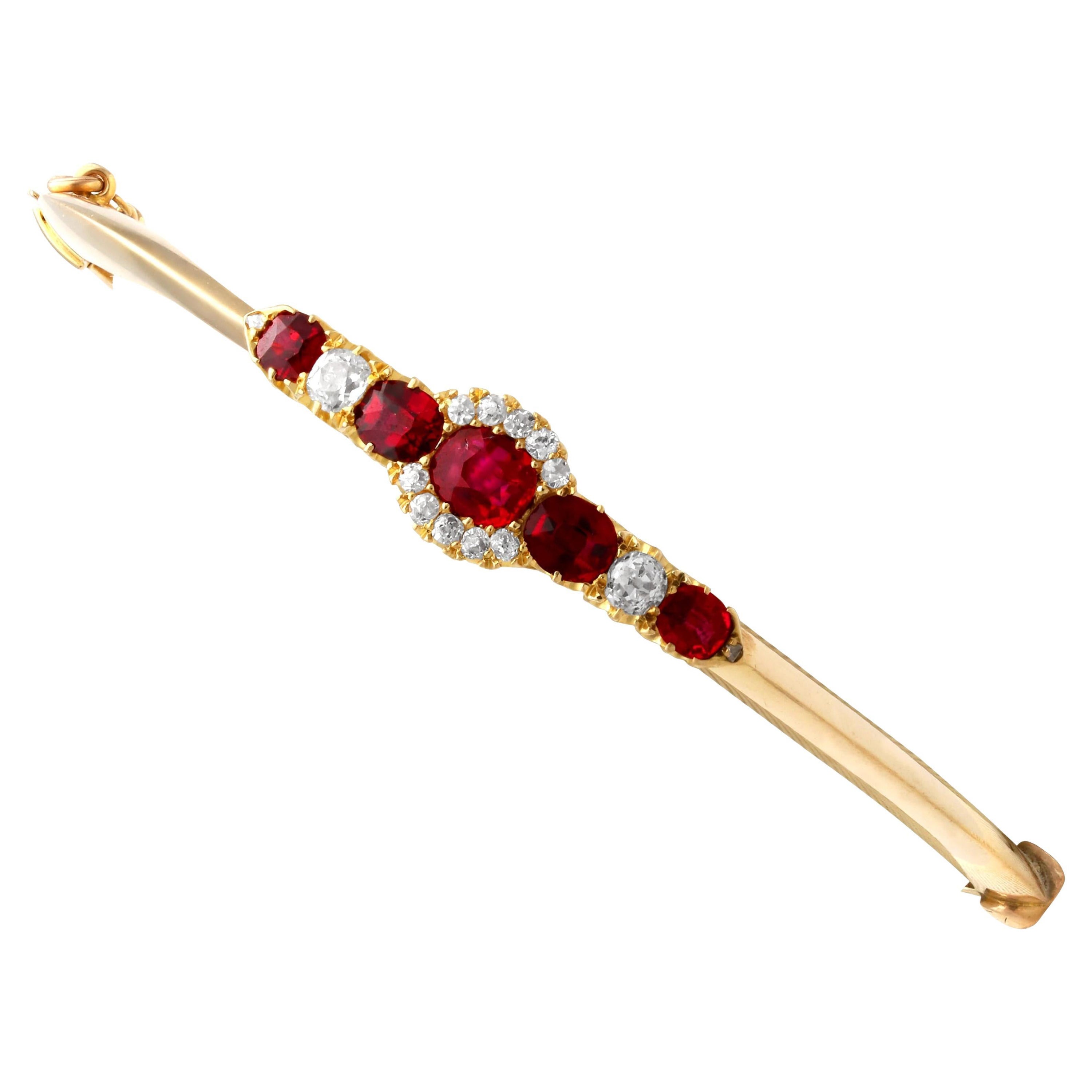 Victorian 1.95 Carat Ruby and Diamond Bangle in 15k Yellow Gold