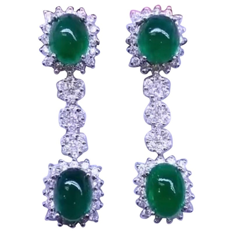 Amazing 18.88 carats of Zambia emeralds and diamonds on earrings  For Sale