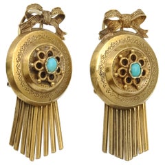 Antique Victorian Turquoise Gold Fringe Dangle Earrings