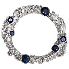 1930s Large Platinum Diamond and Sapphire Brooch 1930s Large Platinum Diamond and Sapphire Brooch