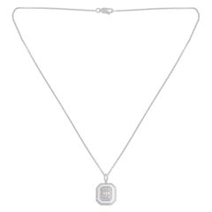 0,55 Karat Diamant-Pavé-Charm-Halskette mit weißer Emaille-Anhänger aus 14 Karat Weißgold