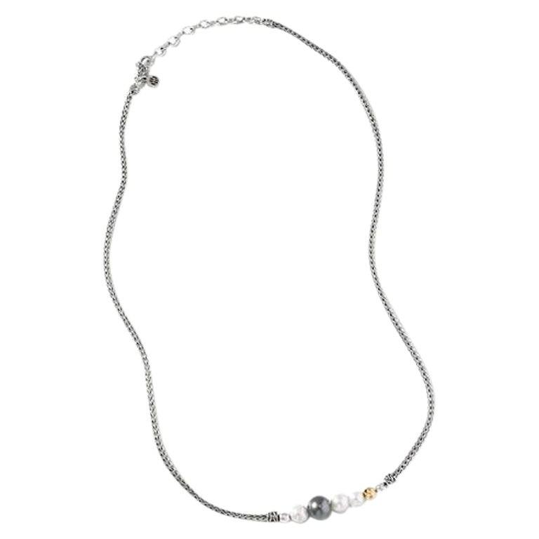 John Hardy Classic Chain Sterling Silver Pearl Station Necklace NZ900821X18-20 For Sale