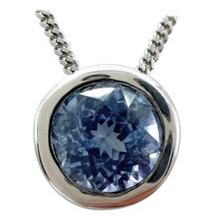 1.16ct Light Blue Ceylon Sapphire 18k White Gold Round Cut Rubover Pendant