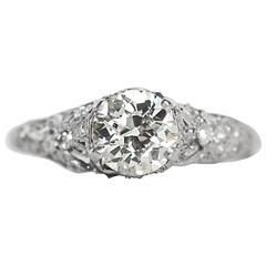 1920s GIA 1.12 Carat Old European Diamond Platinum Engagement Ring