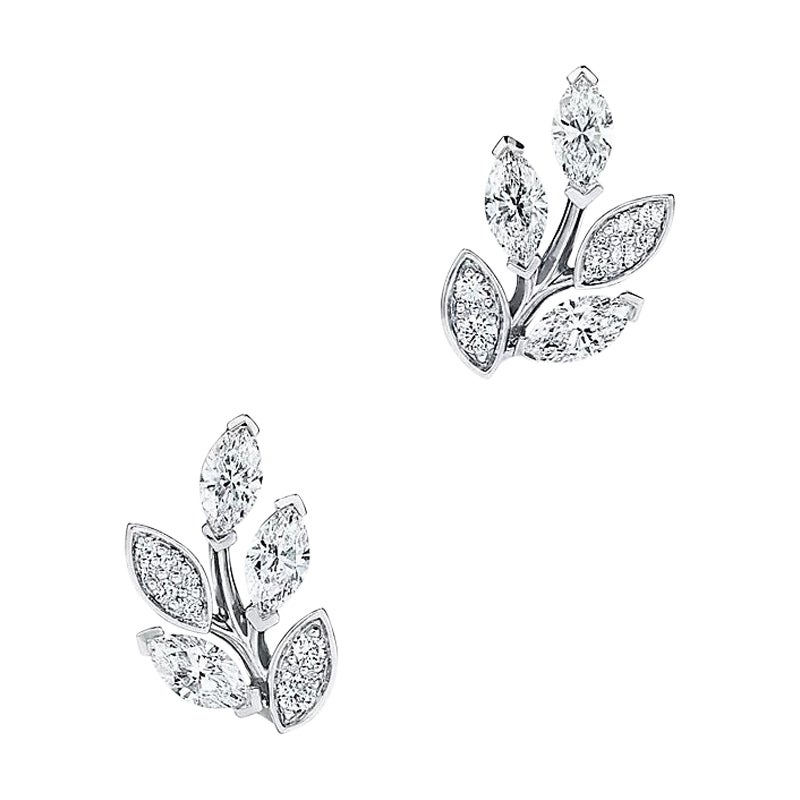 Tiffany & Co. Victoria Diamond Vine Earrings in Platinum Size Small 0.64 Ct.