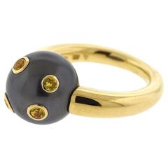 Mikimoto Tahitian Pearl Yellow Sapphire Gold Ring